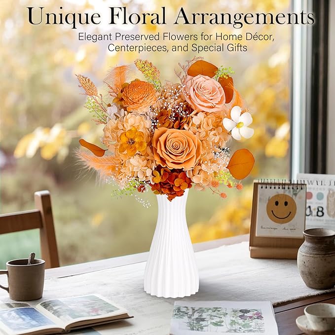 Preserved Flowers Bouquet - Forever Flowers for Delivery, Eternal Roses Bouquet That Last 3 Years, Flower Gifts for Women Mother Mom Girlfriend Wife Anniversary Birthday Present for Her, Light Orange