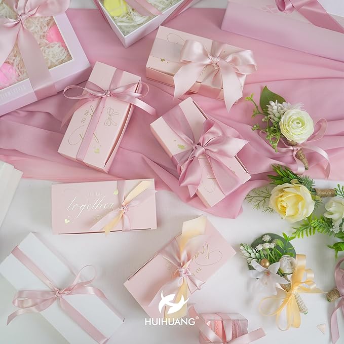HUIHUANG Rose Pink Ribbon 3/8 inch Assorted Satin Hair Ribbons Dusty Rose Wedding Ribbon for Gift Wrapping Wedding Bridal Baby Shower Decor Floral Bouquet DIY Crafts- 50 Yards Totally