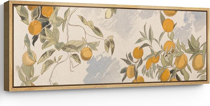 SIGNFORD Large Framed Canvas Print Wall Art Vintage Citrus Botanical Rustic Orange Orchard Illustrations Modern Art Relax/Calm Warm for Living Room, Bedroom, Office - 60"x20"