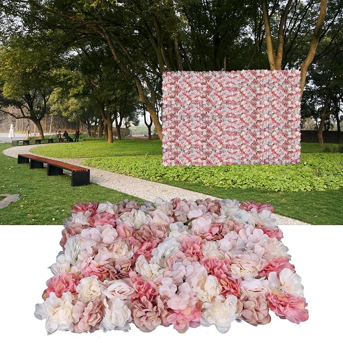 6pcs Flower Wall Panel Set, Artificial Wall Flower Backdrop,Artificial Flower Wall Mat Silk Rose Flower Panels,Hydrangea Rose Floral Panel for Party Wedding (6PCS Rose Hydrangea)