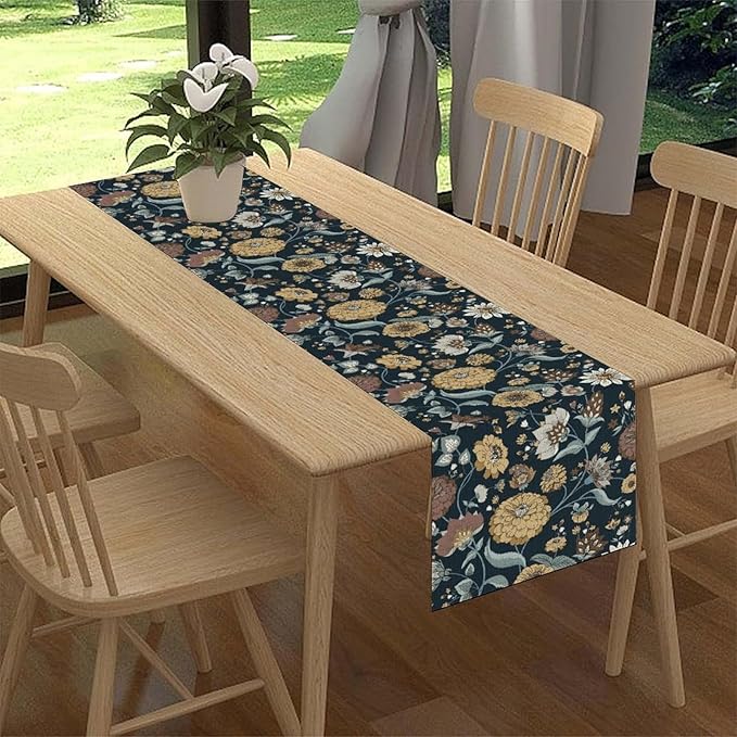 Boho Floral Table Runner, Vintage Traditional Farmhouse Boho Floral Linen Coffee Table Center Decor for Family Kitchen Farmhouse Holiday Party Table Decorations Indoor Outdoor 13x72 inch