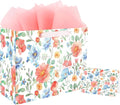 ASYEHNR 13" Large Size Floral Gift Bag Floral Pink Blue Sage Green Flower Pattern Gift Bag with Greeting Card Tissue Paper for Women Girls Birthday Baby Shower Wedding Mother's Day Spring Supplies