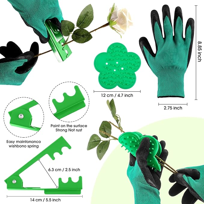 WILLBOND 121 Pcs Floral Arrangement Tool Kit Rose Thorn Remover Pruner Trimmer Gloves 22/26 Gauge Paddle Tie Stem Pearl Corsage Pin Pruning Shears, Florist Garden Tool Gift Kit for Women(Green)