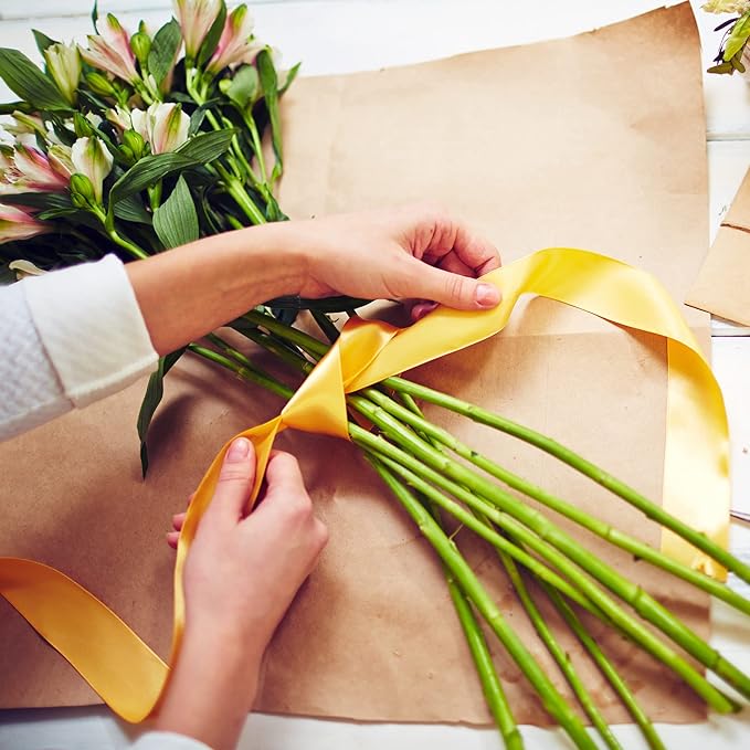 LIUYAXI Yellow Satin Ribbon, Double Faced 5/8" X Continuous 25 Yards Ribbons Perfect for Gift Wrapping Bows Bouquet Wedding Craft and More