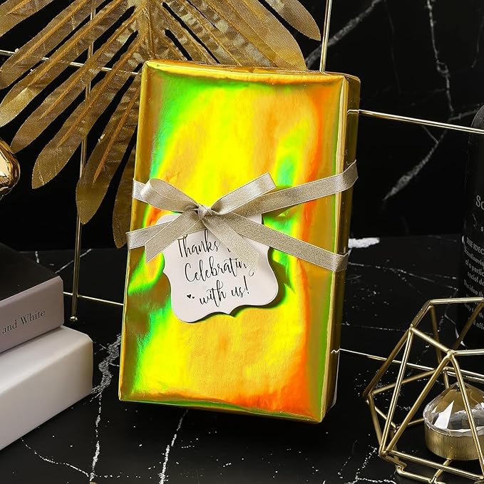 LeZakaa Gold Wrapping Paper Roll, Holographic Iridescent Wrapping Paper for Birthday, Chritsmas, Wedding, Holiday, Large Roll, 30 inches x 32.8 Feet (92.9 sq.ft.)