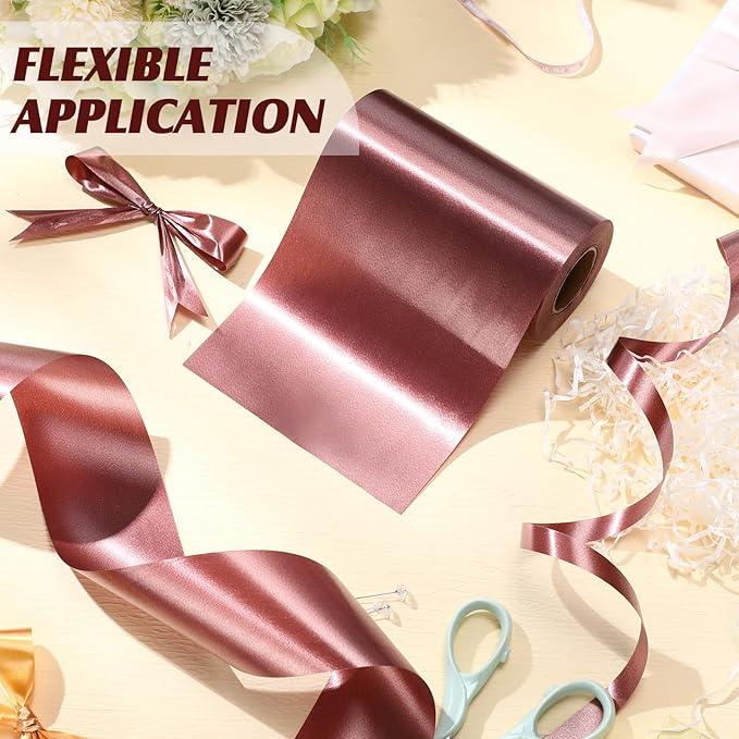 Syhood Outdoor Leaf Ribbon Floral Satin Ribbon for Crafts Aspidistra Waterproof Holiday Outdoor Decoration(6 Inch X 30 Yards,Brown)