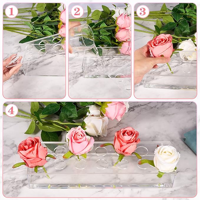 2 Pieces Acrylic Flower Vase Rectangular - Clear Floral Centerpiece for Dining Table Each 14 Inches, Connect to Form 28 Inches Long Rectangle Acrylic Vase for Home Wedding Dining Table Decor