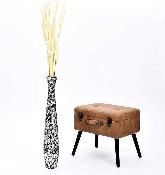 Leewadee Large Silver Home Decor Floor Vase - Wooden 26 inch Tall Farmhouse Decor Flower Holder for Fake Plant and Pampas Grass