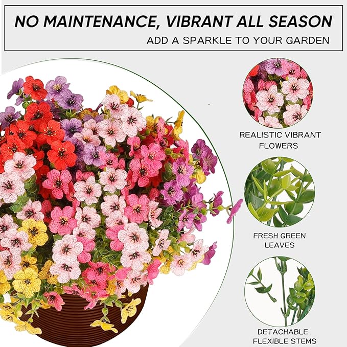 Artificial Flowers for Outdoor,12 Bundles Silk Fake Flowers,UV Resistant Realistic Plastic Faux Plants,No Fade Colorful Daisy for Porch,Patio,Garden,Window Box(6 Multicolor)