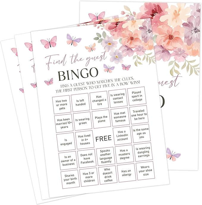 Baby in Bloom Baby Shower Games, Floral Find The Guest Bingo Game for 30 Guests with Game Cards, Gender Reveal Supplies & Decorations (DV22)