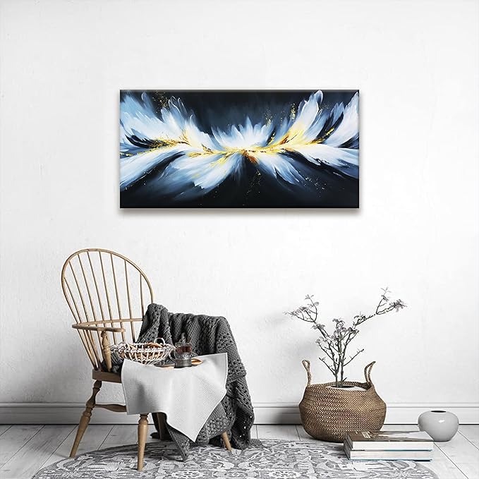 Canvas Wall Art Decor Artwork Modern Paintings White Abstract Wall Decor Maximalist Abstract Black And Gold Wall Art Prints Picture For Bedroom Kitchen Office Artwork Ready To Hang 20" × 40"