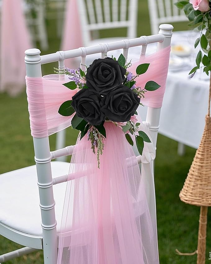 DuHouse 50Pcs Artificial Roses Flowers Fake Roses with Stems Real Touch Foam Flowers for DIY Wedding Bouquet Baby Shower Centerpiece Floral Arrangement Party Home Decor(Black)