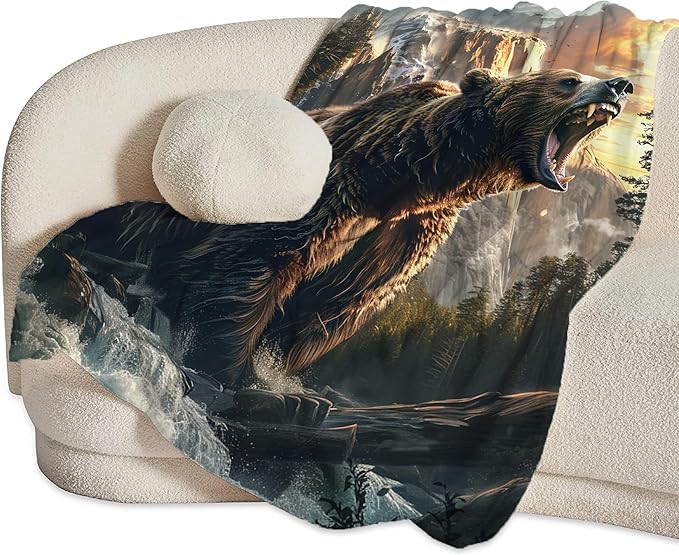 Bear Throw Blanket - Cabin Decor Gifts for Girls, Boys, Men, Women, Kids, Adults - Soft Warm Cozy Fleece for Couch, Sofa, Bed - 60"x50"