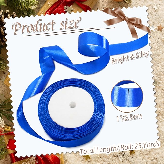 Luomorgo 1 Inch Royal Blue Satin Ribbon, 25 Yards Solid Color Ribbon, Fabric Ribbon for Gift Wrapping, Flower Bouquet, DIY Craft, Sewing, Wedding, Birthday Party Decorations