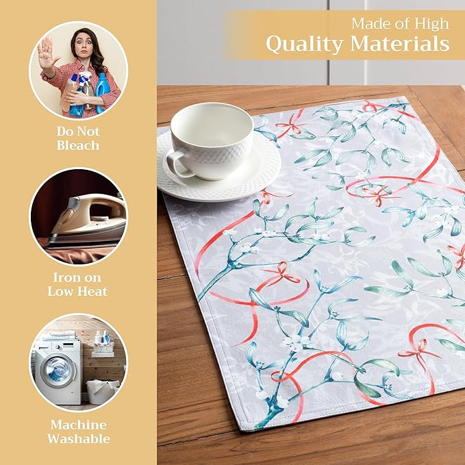 Maison d' Hermine Placemats Set of 4 100% Cotton Washable Cloth Place Mats, Reusable Table Mats for Thanksgiving Christmas Decorations Kitchen Dining Party Wedding Restaurant (Enora, 13" x 19")