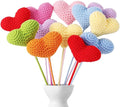 YoungJoy 12 Pcs Crochet Rose Handmade Knitted Flowers Tulip Sunflower Daisy Heart Artificial Knitted Floral Mother Day Graduation Home Decor(Colorful Heart)