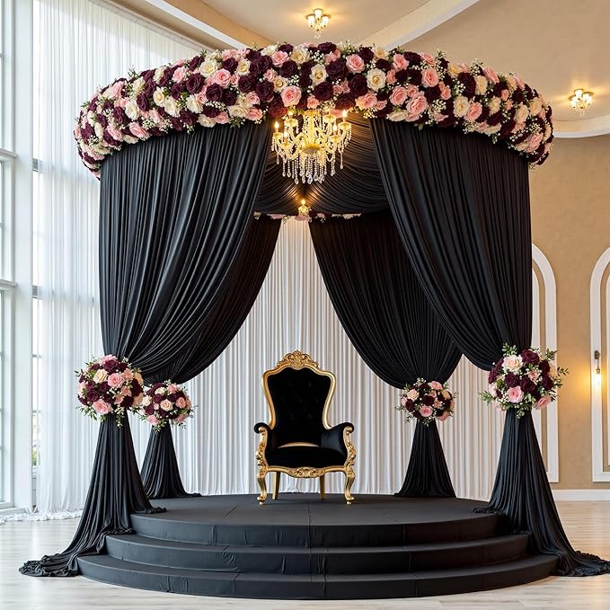 PartyVillage 10ft×15ft Black Backdrop Curtain for Wedding Parties, 2 Panels Wrinkle Free 15 FT Long Polyester Photo Backdrop Drapes Back Drop Cloth for Birthday Photography Background