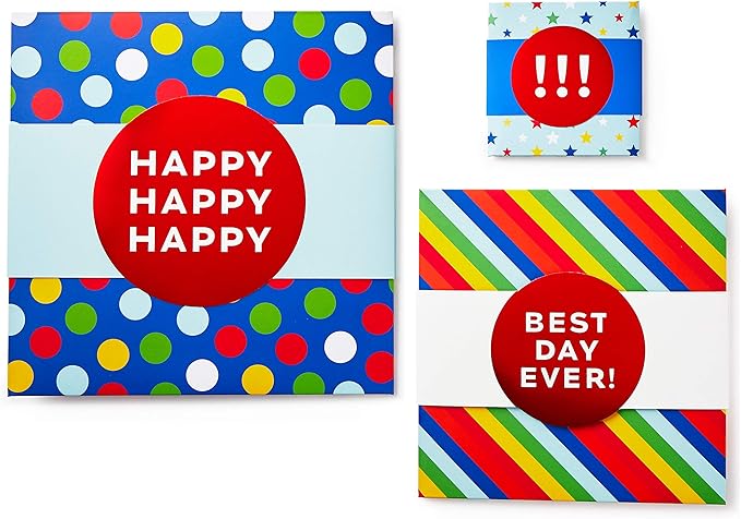 Hallmark Gift Boxes 3-Pack Assorted Sizes (Rainbow Stripes, Dots, Stars) for Birthdays, Weddings, Graduation, Baby Showers, All Occasions, Wrapped Treats and Cookies
