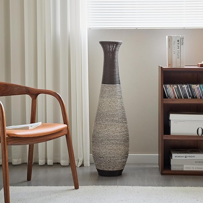 Large Hand-Woven Bamboo Floor Vase, Tall Home Decor Floor Vase for Fake Flower Dried, Flower Holder for Living Room, Bedroom, Dining Room, Entryway, Hallway