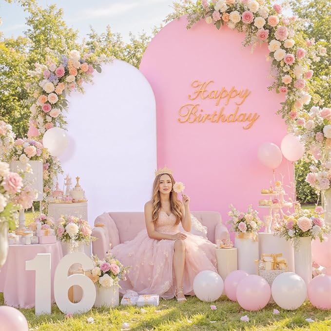White Pink Arch Backdrop Cover Set of 2-7.2ft 6ft Dual Color Wedding Arch Cover-Wrinkle Free Stretchy Spandex Fitted Chiara Arch Stand Cover for Birthday Party Baby Shower Photo Photography