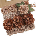 Artificial Flowers Combo Box Set Dusty Coffee Color Flower Leaf with Stems for DIY Wedding Bouquets Centerpieces Baby Shower Party Home Decorations