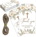Thank You for Celebrating with Us Tag, 50 Pcs Baptism Paper Lables, 2x3 Inch Baptism Floral Gift Tags with String for Wedding Birthday Baby Shower Bridal Shower, Party Decoration-A02