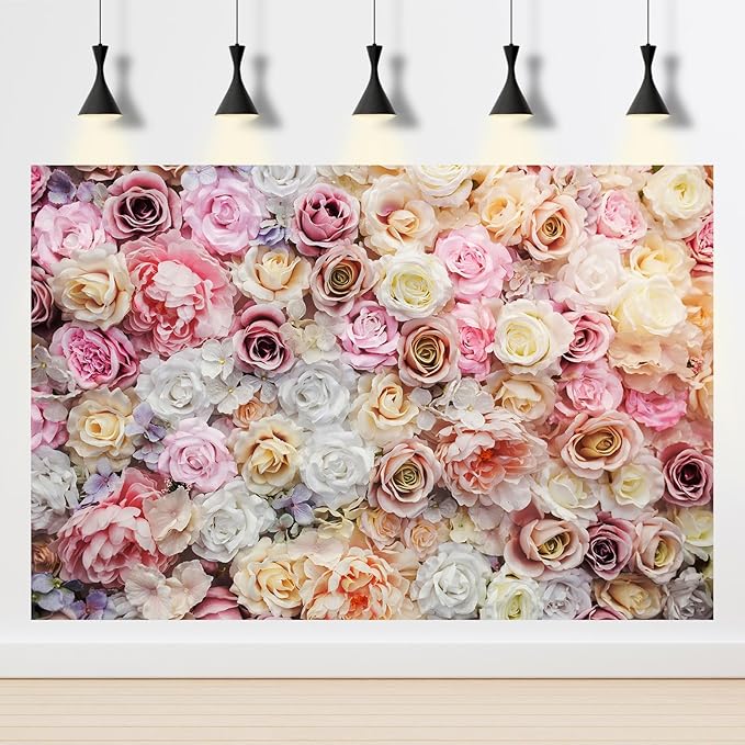 Roses Flowers Backdrop Valentines Day Pink Red Rose Photography Background Various Floral Roses Backdrop Decors for Birthday Wedding Baby Shower Anniversary Children Adults Studio Backgrounds 6x4ft