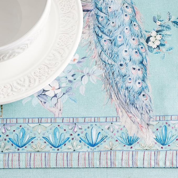 Maison d' Hermine Tablerunners 100% Combed Cotton Premium Table Runner Decorative Table Cover, Home, Kitchen, Peacock Utopia - Pastel Turquoise, Double Layer - (14.5"x72")