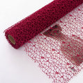 Korean Jacquard Net Mesh Openwork Floral Wrapping Paper 1 Roll Florist Supplies Flower Bouquet Wrapping Paper Floral Supplies for Fresh Flowers, 50cm x 5 Yard (Red Wine)