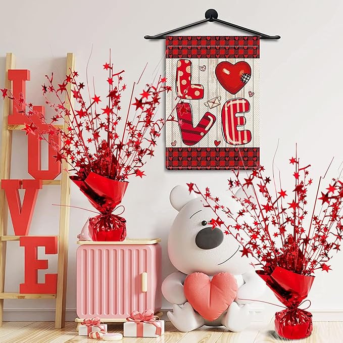 ALISSAR 4-Pack Glitter Red Star Centerpieces-Table Decorations for Home Decor Birthday Wedding Anniversary Decor (Red)