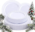 COLOSUS 60Pcs White Plastic Plates, Fancy White disposable Plates,Nice Scallop plates,Heavy Duty Lace Hollowed Out Plates include 30 Dinner Plate 10” and 30 Salad/Dessert Plate 7.5”for Christmas