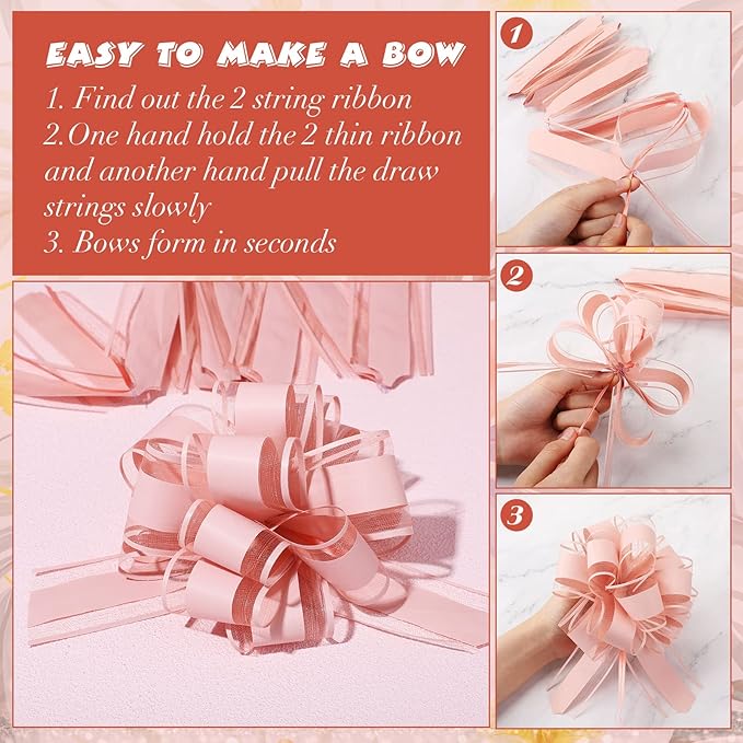 WILLBOND 20 Pieces 6 Inch Pull Bows Gift Wrapping Ribbon Pull Bows for Christmas Wedding Baskets Valentine Multicolor Wrap Accessory for Gift Present Holiday Decor(Gouache Pink)