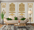 Eierme-Interior Walls with Golden Relief Patterns Mural Wallpaper Peel and Stick 90" x 67"