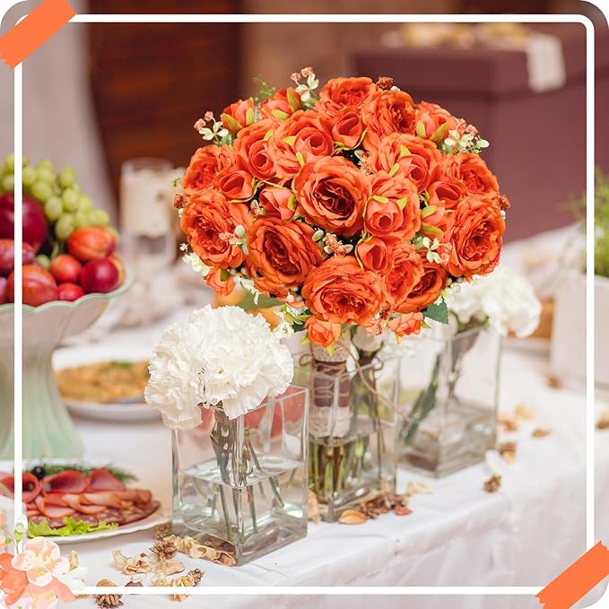 ASTRYAS 8Pcs Peonies Artificial Flowers, Orange Peony Artificial Peonies, Fall Flowers Fake Silk Peonies Artificial Flowers Peonies Bouquet for Autumn Centerpiece Table Wedding Party Home Decor