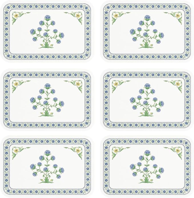 patdrea Blue Floral Rectangular PVC Placemats, Pack of 6, Waterproof Insulation, Soft and Durable, Suitable for Dining Table, Kitchen and Coffee Table Decoration,12"*17"