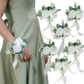 White Corsages for Wedding(Set of 6),Corsages for Prom,Party Prom Hand Flower Decor,Mother of The Bride Corsage,Bridesmaid Wrist Corsage