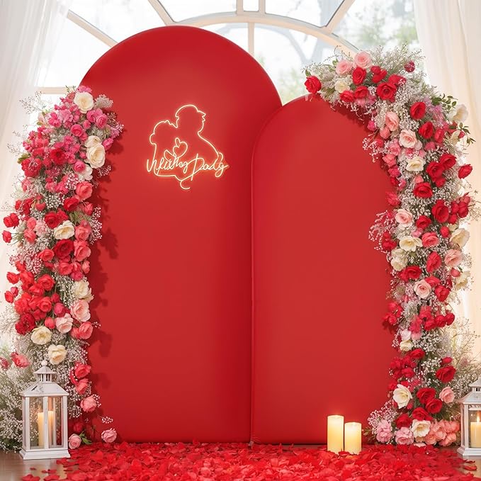 Black Red Arch Backdrop Cover Set of 2 Spandex Arch Covers 7.2 and 6ft Wedding Arch Stand Cover Bridal Baby Shower Photo Stretchy Backdrop Arch Cover Birthday Party Arch Covers