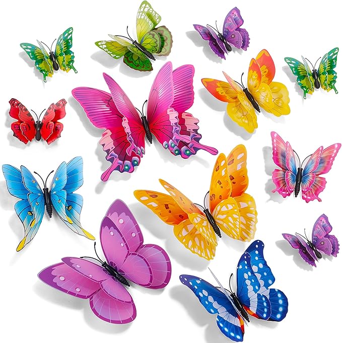 SAOROPEB 3D Butterfly Wall Decor, 72 Pcs Double Layer Butterfly Decorations for Party Decorations Locker Decor Refrigerator Decal, Reusable (Colorful)