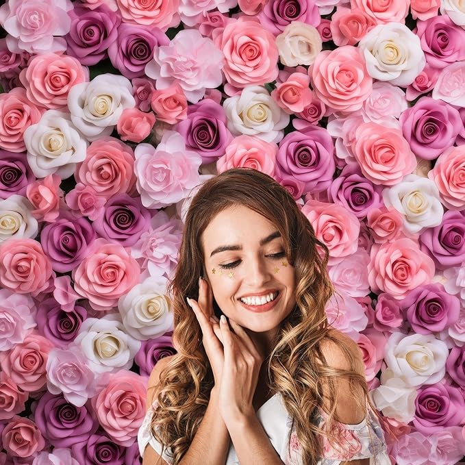 Pink Red Roses Backdrop Flowers Floral Wall Photography Background Baby Shower Wedding Birthday Party Banner Anniversary Decorations Girls Children Adults Portrait Video Studio Prop 9x6ft