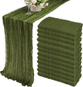 12 Pack Boho Gauze Table Runner - 35x72 Inch, Rustic Cheese Cloth, Long, Romantic, for Wedding, Bridal Shower, Birthday Party Decor (Grass Green)