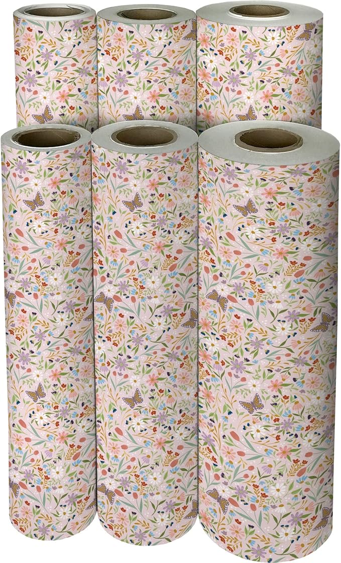 Jillson Roberts Bulk Gift Wrap, Everyday Gift Wrapping Supplies, Delicate Floral Full Ream 833 feet x 24 inches