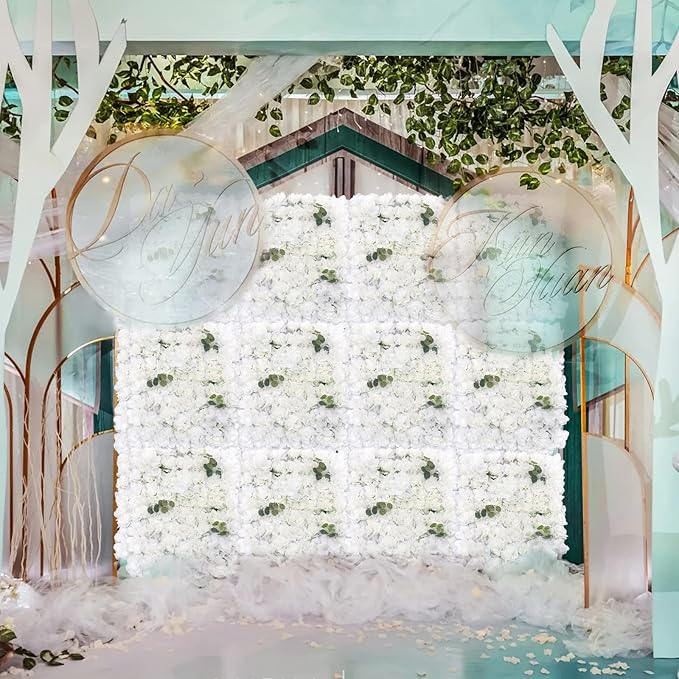 LOYALHEARTDY 12 Pack Artificial Flower Wall Panels 24" x 16" Wall Backdrop Faux Hydrangea and Rose Flower Backdrop Panels for Decor Wedding Party Event Decoration