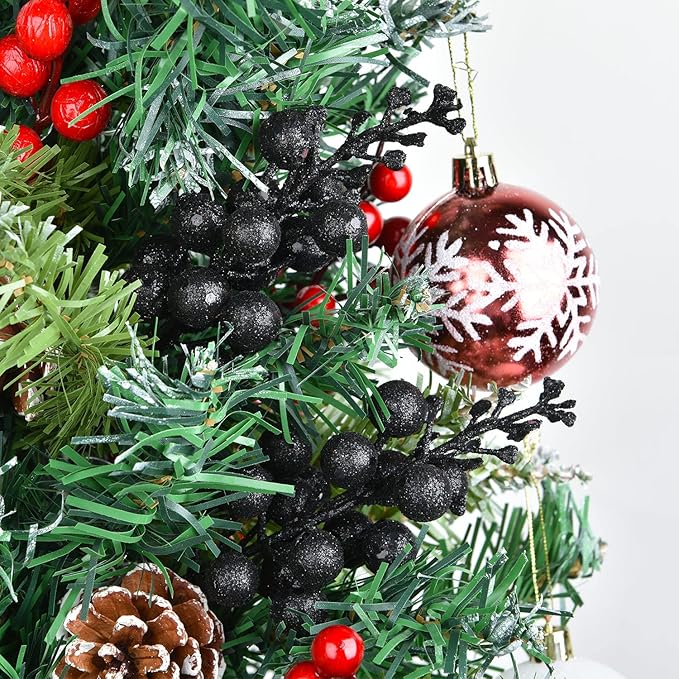 Red Berries, 14 Pack Artificial Berry Stems for Christmas Tree Decorations, Crafts, Holiday and Home Decor, 7.9 Inches (Black) …