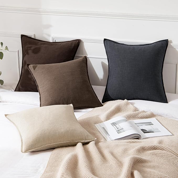 MIULEE Decorative Linen Pillow Covers 18x18 Inch Dark Coffee Boho Farmhouse Neutral Winter Couch Throw Pillows for Bed Pack of 2 Accent Modern Pillowcase Sofa Livingroom Home Decor