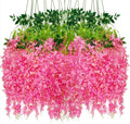 Artificial Wisteria Hanging Flowers-Fake Wisteria Flower Garland Silk Vines Rattan Decor for Home Wedding Arch Wall Garden Greenery Bedroom Outdoor Office Party Decoration(36, Dark Pink)