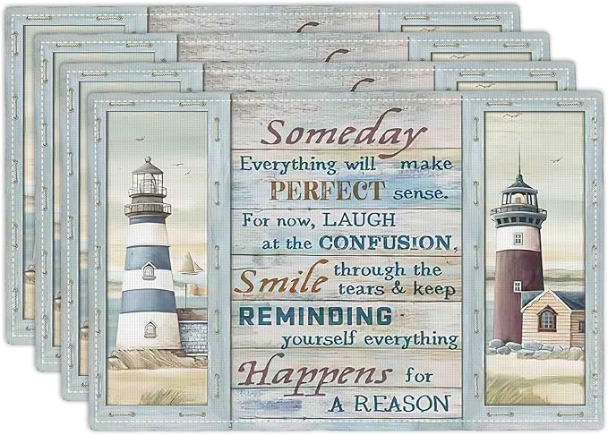 Lighthouse Placemats Set of 4 Nautical Lighthouse Table Mats Washable Place Mats for Home Party Indoor Kitchen Dining Table Decoration 12x18 Inch