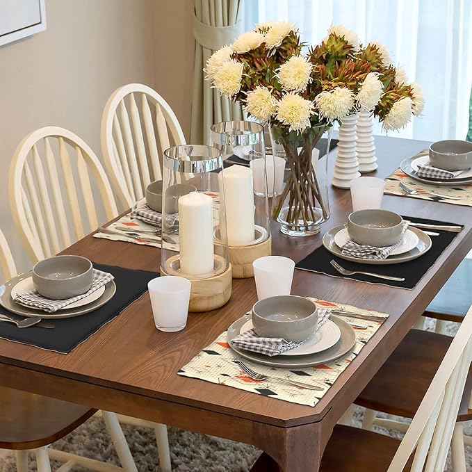 Mid Century Modern Placemats Set of 4,Kitchen Table Mats for Dining Outdoor Home Decor 12x18 Retro Place Mats 4 PCS, Style-16