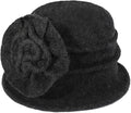 ZLYC Women Wool Cloche Bucket Hat 1920s Vintage Dress Winter Hats with Flower Accent