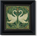 Vintage 3D Textured Romantic Swan Couple Wall Art 16x16, Victorian Framed Swan Art Painting Sandstone Surface, Classic Black Frame with Gold Dots, Art Nouveau Animal Print Shop Home Decor