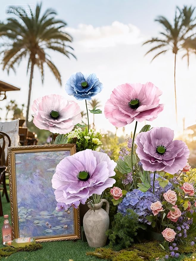 Giant Artificial Flowers 1pack Fake Flowers for Decoration, Fabric Poppy Flower for Wedding Birthday Easter Party Mother's Day Banquet Photography Props Garden Shop Window Display Decor (Light Pink)